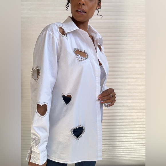 Lizette Collection Crystal Heart Cutout Long Sleeve Blouse - Picture 10 of 14